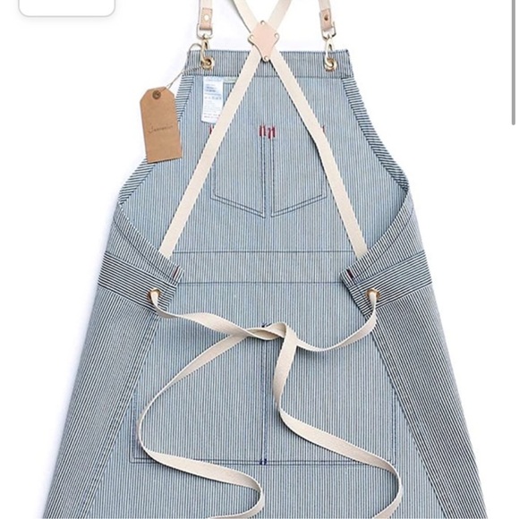NWT Jeanerlor Blue Striped Denim Apron Cotton Canvas Straps Unisex Chef Gardner - Picture 3 of 9